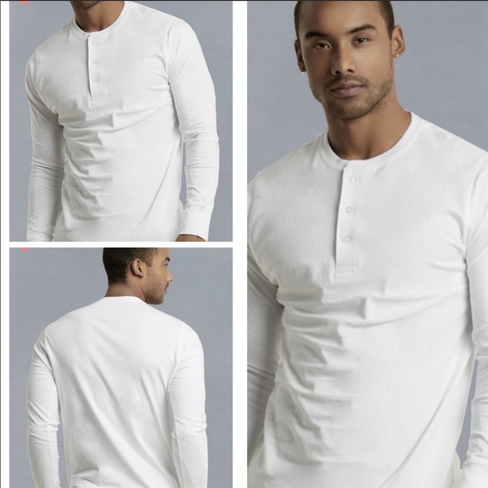 LAST ONE Men’s White Button Front Henley Tee, M
